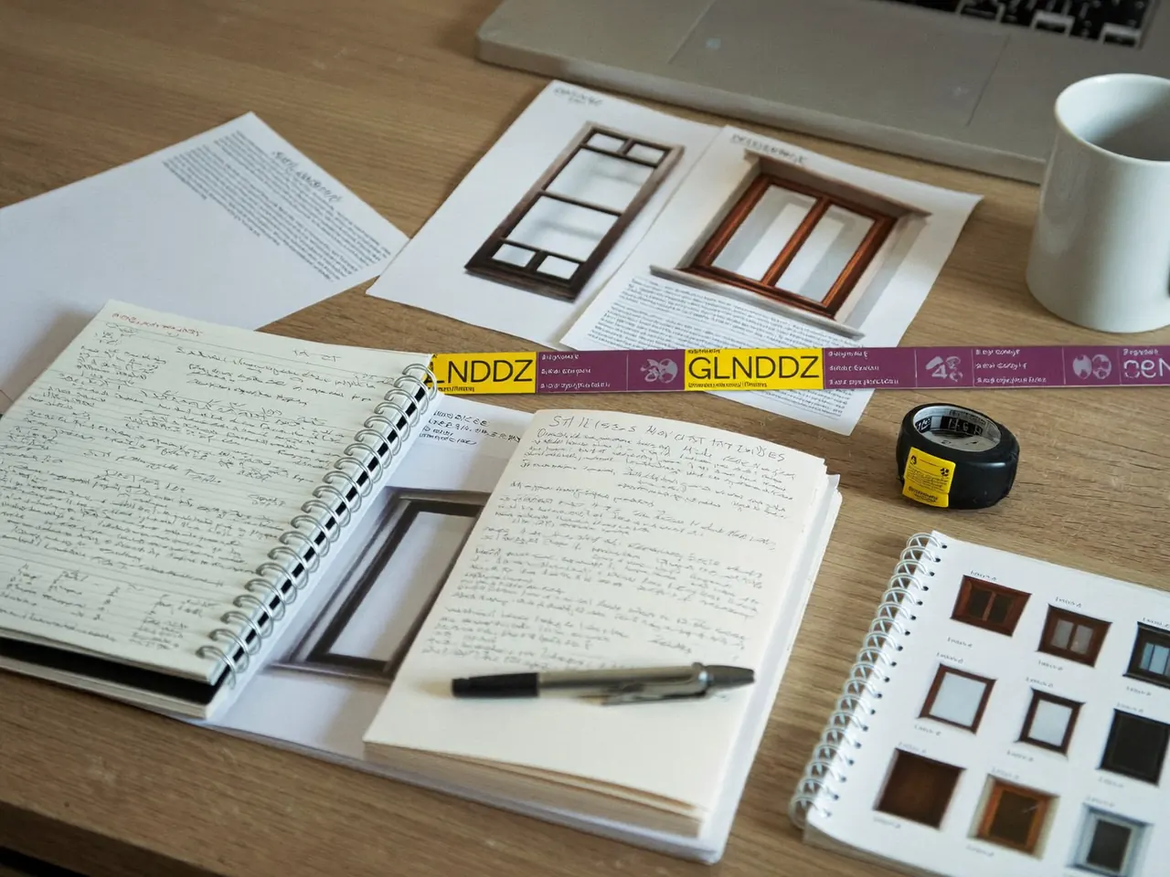 Window brochures and notes laid out on a desk