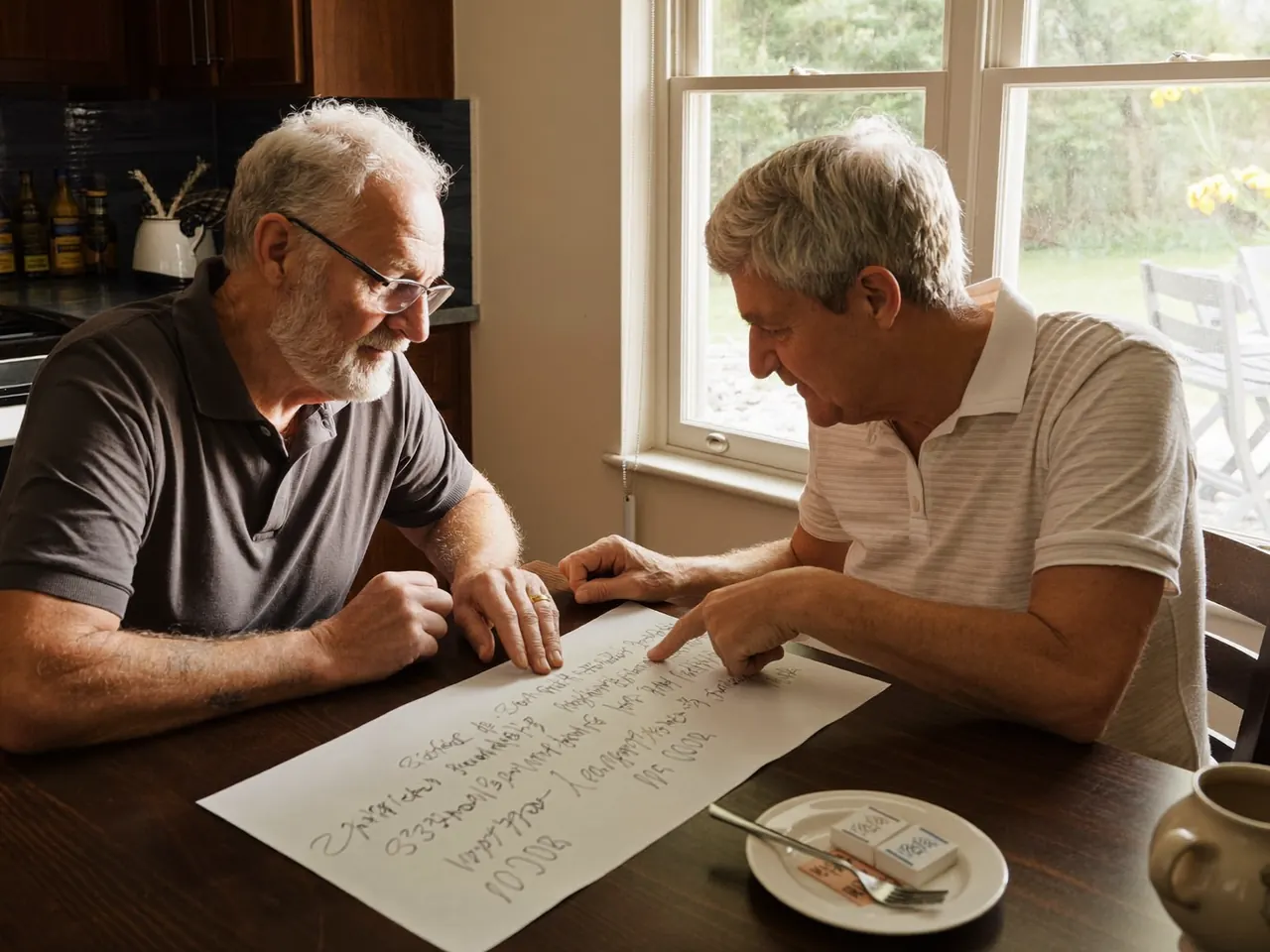 Installer going through a written quote with a homeowner at a table